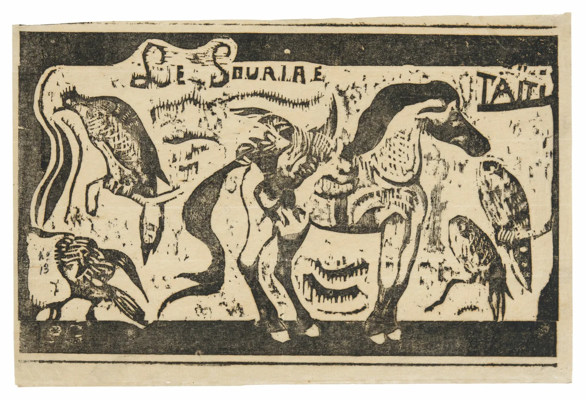A Horse and Birds, headpiece for Le sourire by Paul Gauguin, print, 1899