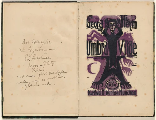 Titelblatt (title page) from mock-up of Georg Heym: Umbra Vitae (Georg Heym: Shadow of Life) by Ernst Ludwig Kirchner, volume, 1912-1922