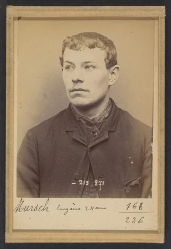 Mursch. Eugène. 24 ans à Schlestatt (Bas-Rhin). Ciseleur. Anarchiste. 18/3/94. by Alphonse Bertillon, photograph, 1894