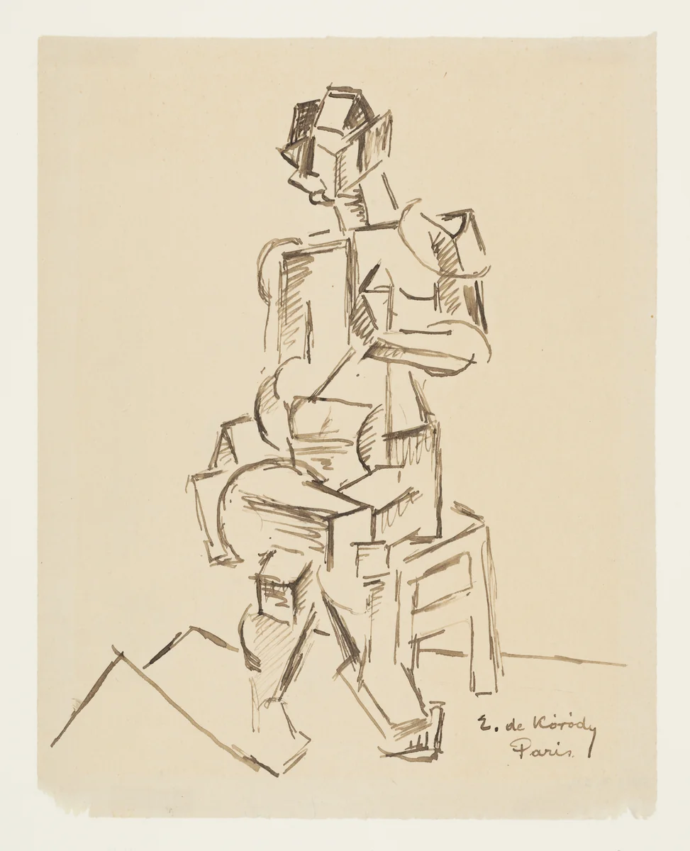 Seated Figure by Elemér de Kóródy, drawing, 1913