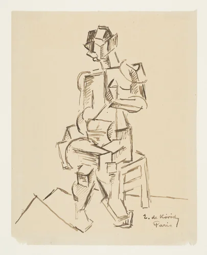 Seated Figure by Elemér de Kóródy, drawing, 1913