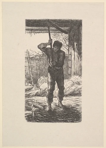 Man Threshing Wheat by Jean-François Millet, print, 1853