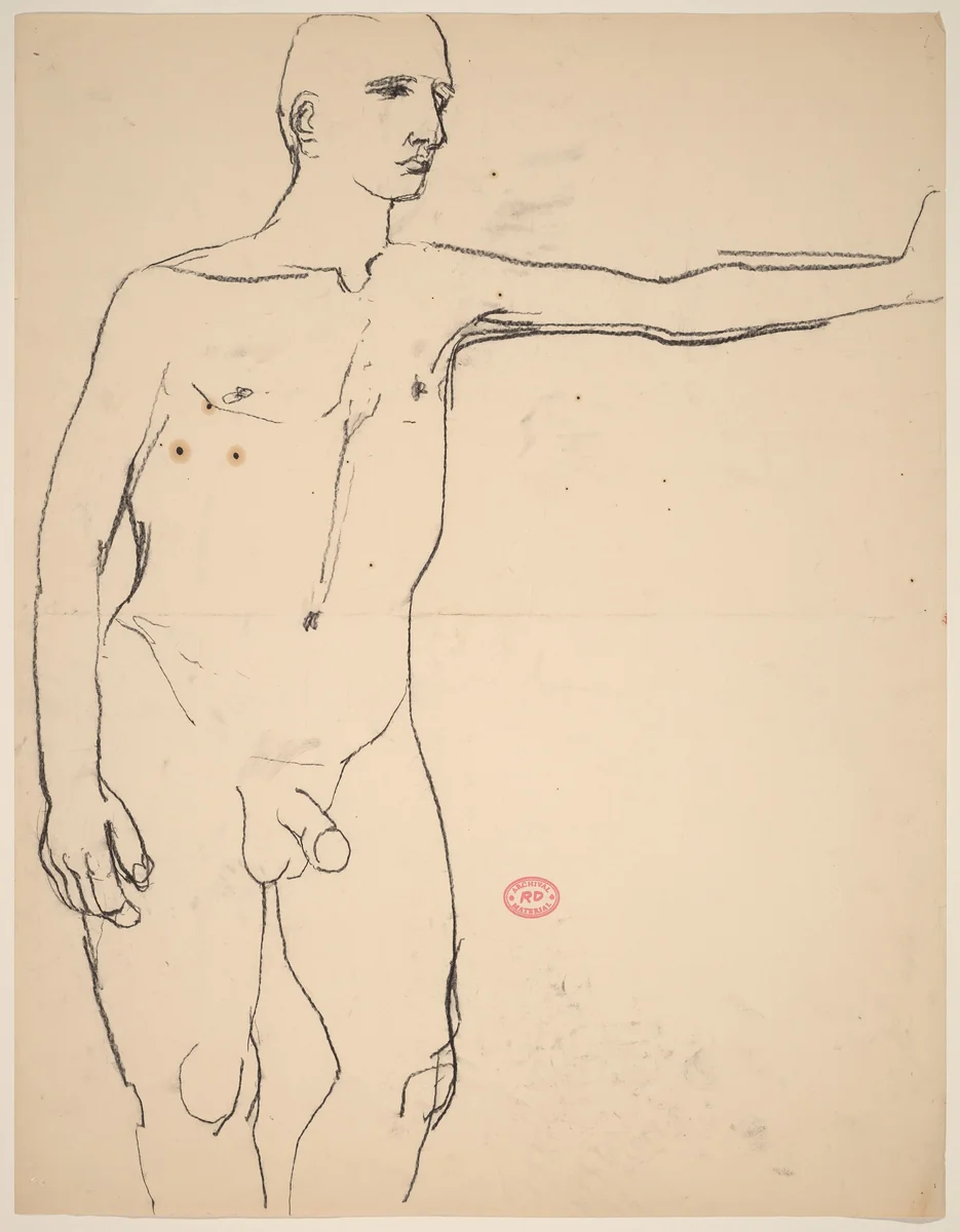 Untitled [nude extending his left arm] by Richard Diebenkorn, drawing, 1955-1967