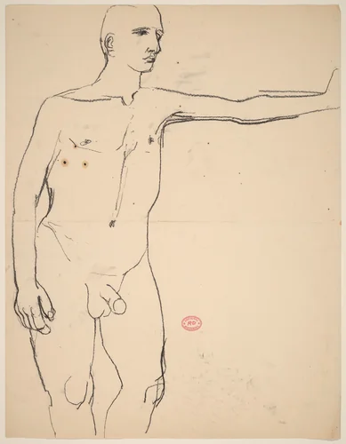 Untitled [nude extending his left arm] by Richard Diebenkorn, drawing, 1955-1967