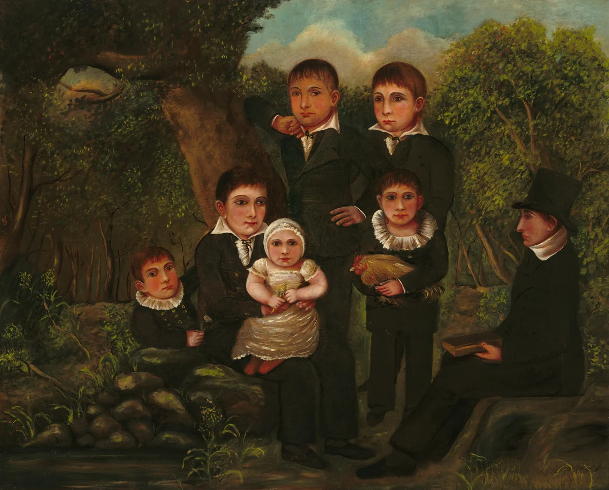 Abraham Clark and His Children by J. H., painting, 1822