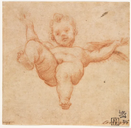 Flying Cupid by Annibale Carracci, drawing, 1597-1607