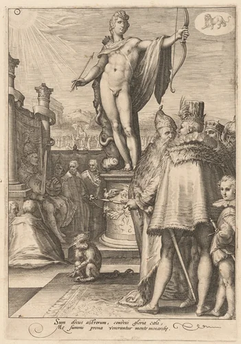 Apollo Presiding Over the Arts of Government by Jan Pietersz Saenredam; Hendrick Goltzius, print, 1596