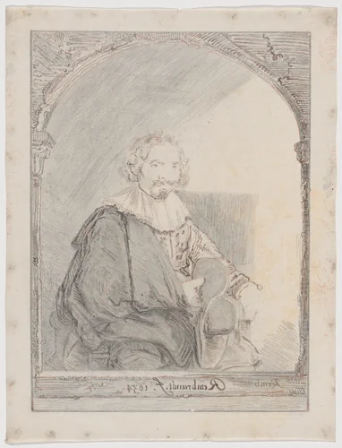 Study for Portrait of a Man in an Armchair, from Collection d'imitations de Dessins d'après les Principaux Maîtres Hollandais et Flamands by Rembrandt van Rijn, drawing, 1826