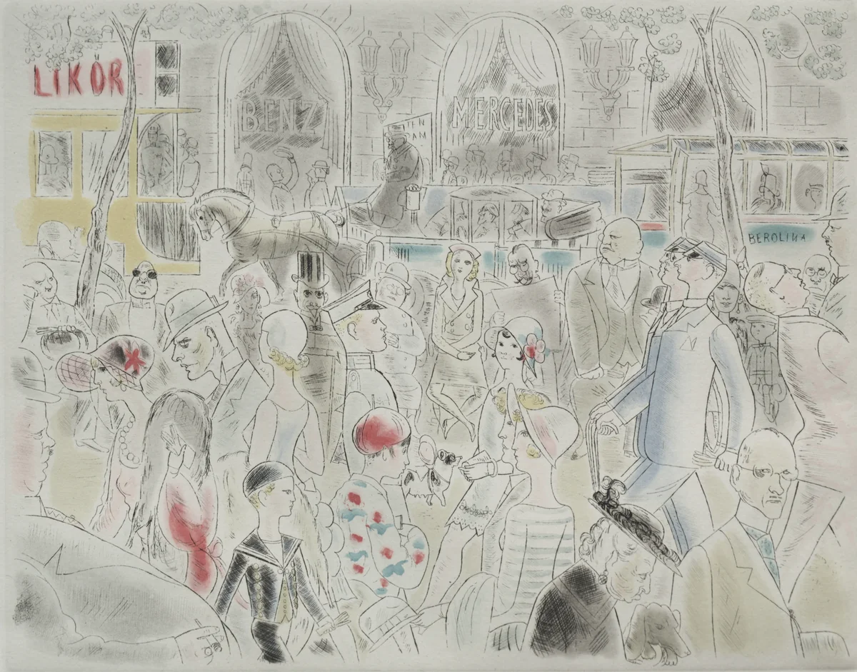 Streets and Fares of Berlin: Under the Linden Trees by Charles Laborde, print, 1930