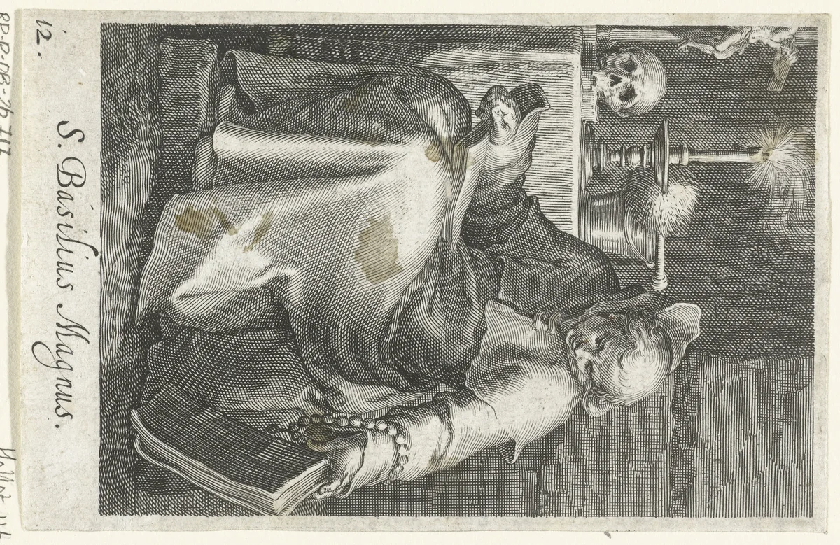 Heilige Basilius de Grote als kluizenaar by Boëtius Adamsz. Bolswert, print, 1590-1612