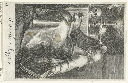 Heilige Basilius de Grote als kluizenaar by Boëtius Adamsz. Bolswert, print, 1590-1612
