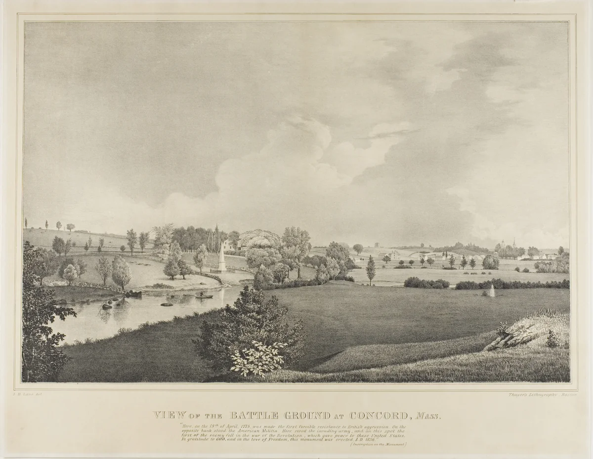 View of the Battle Ground at Concord, Massachusetts by Fitz Hugh Lane, print, 1845-1855