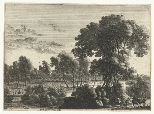 Rivierlandschap by anonymous, print, 1643-1681