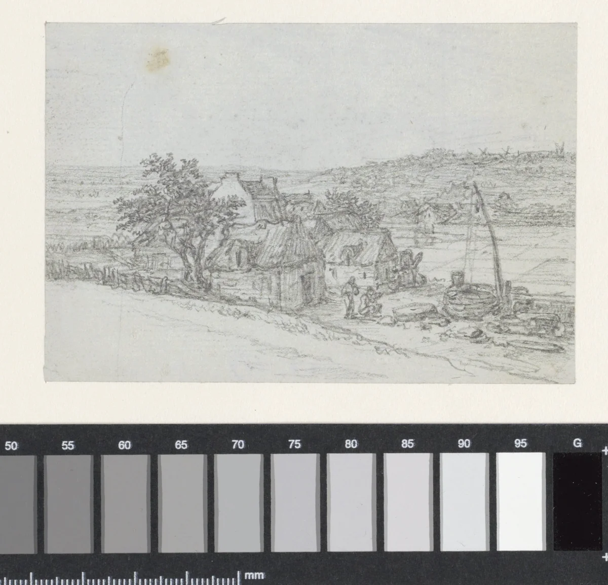 Boerderijen en een waterput by Georges Michel, drawing, 1773-1843