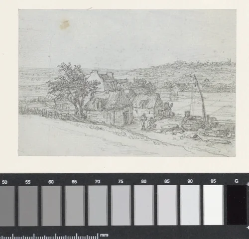 Boerderijen en een waterput by Georges Michel, drawing, 1773-1843