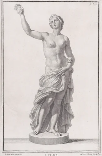 Plate LXII (62): Flora, from "Museum Florentinum" (Statuae antiquae dorum et virorum illustrium) by Girolamo Rossi, print, 1734