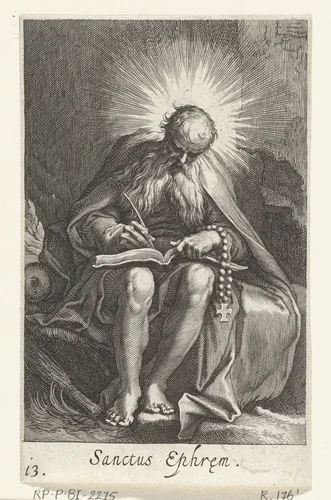 Heilige Ephraim de Syriër als kluizenaar by Boëtius Adamsz. Bolswert, print, 1590-1612