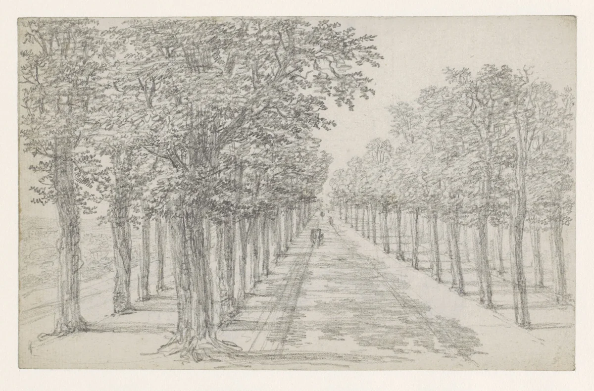 Straatweg met vier rijen bomen by Georges Michel, drawing, 1773-1843