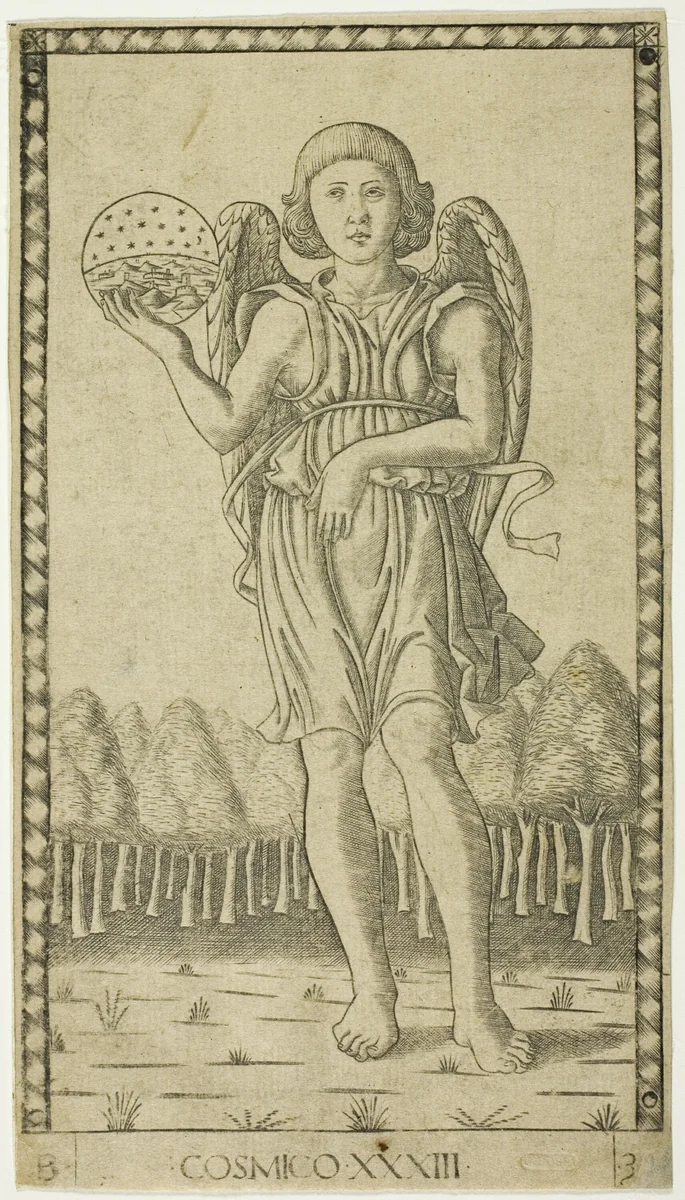 Genius of the World, plate 33 from Genii and Virtues by Master of the E-Series Tarocchi, print, 1460-1470