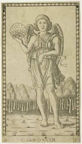 Genius of the World, plate 33 from Genii and Virtues by Master of the E-Series Tarocchi, print, 1460-1470