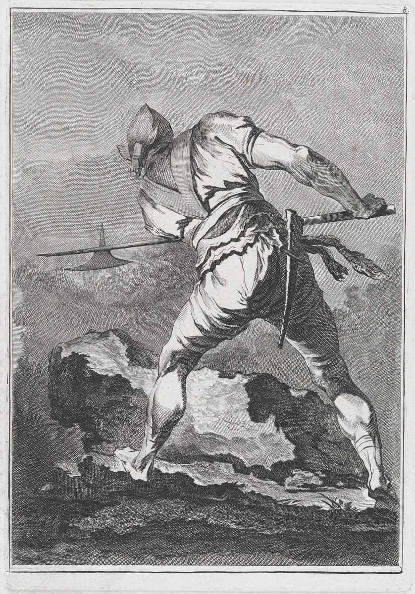 Lunging Soldier Seen from Behind by Matthias Pfenninger, print, 1764