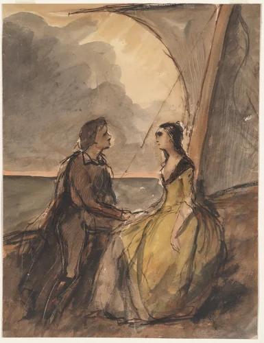 Seated Man and Woman by Célestin François Nanteuil, drawing, 1825-1865