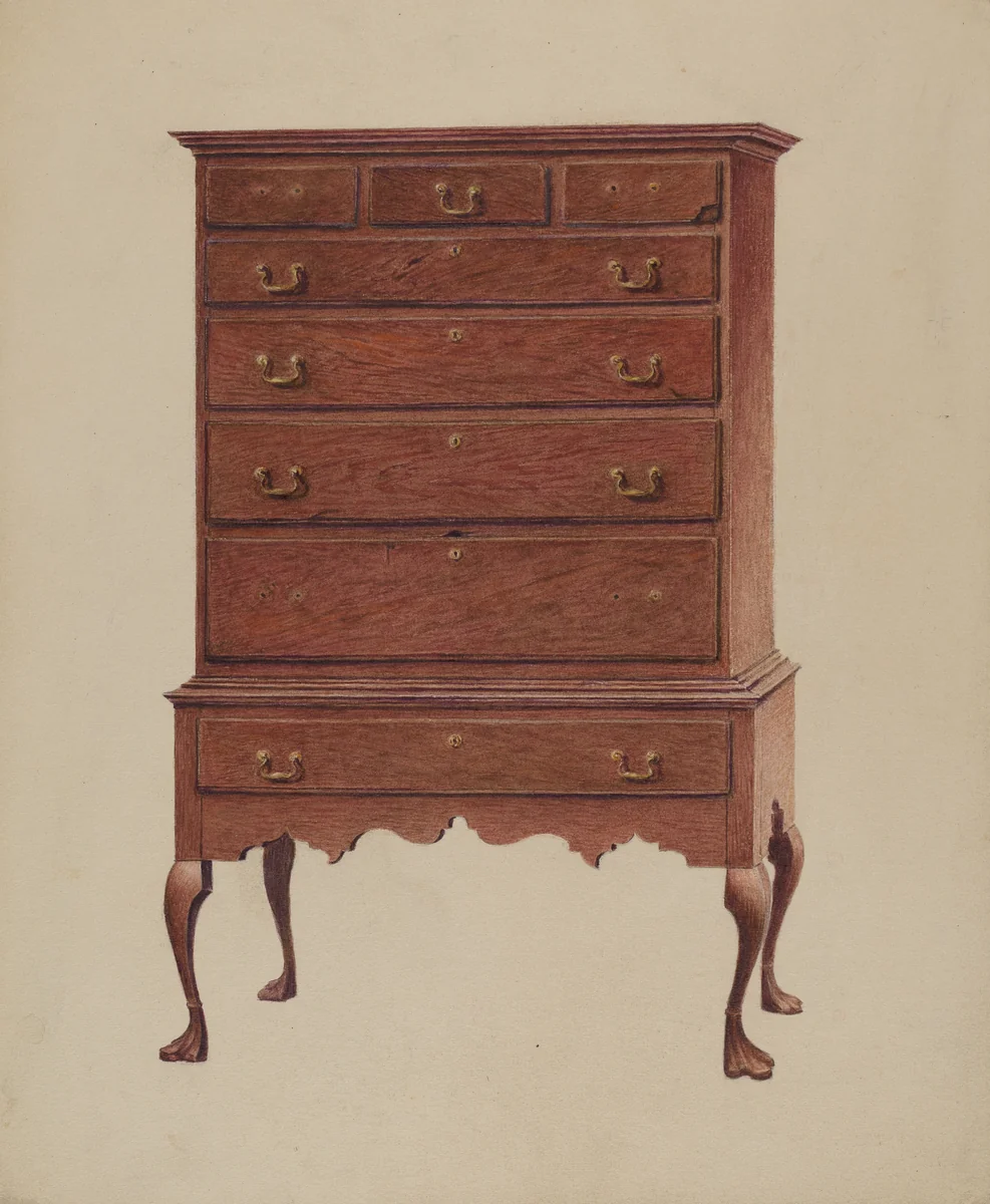 Early American highboy by Ralph Boyer, index of american design, 1935-1942