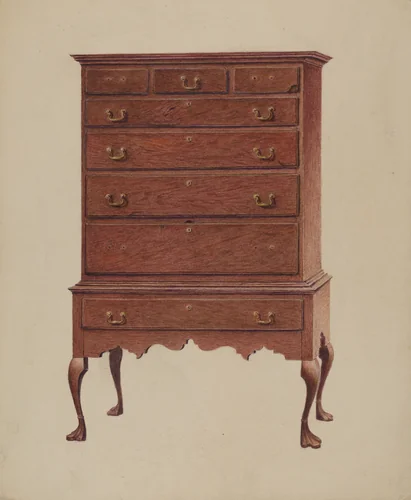 Early American highboy by Ralph Boyer, index of american design, 1935-1942