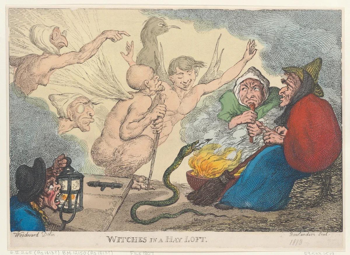 Witches in a Hay Loft by Thomas Rowlandson, print, 1807-1813