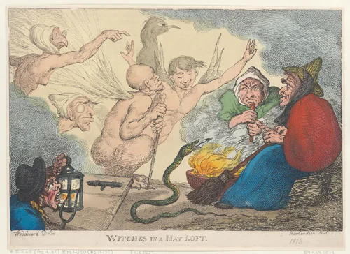 Witches in a Hay Loft by Thomas Rowlandson, print, 1807-1813