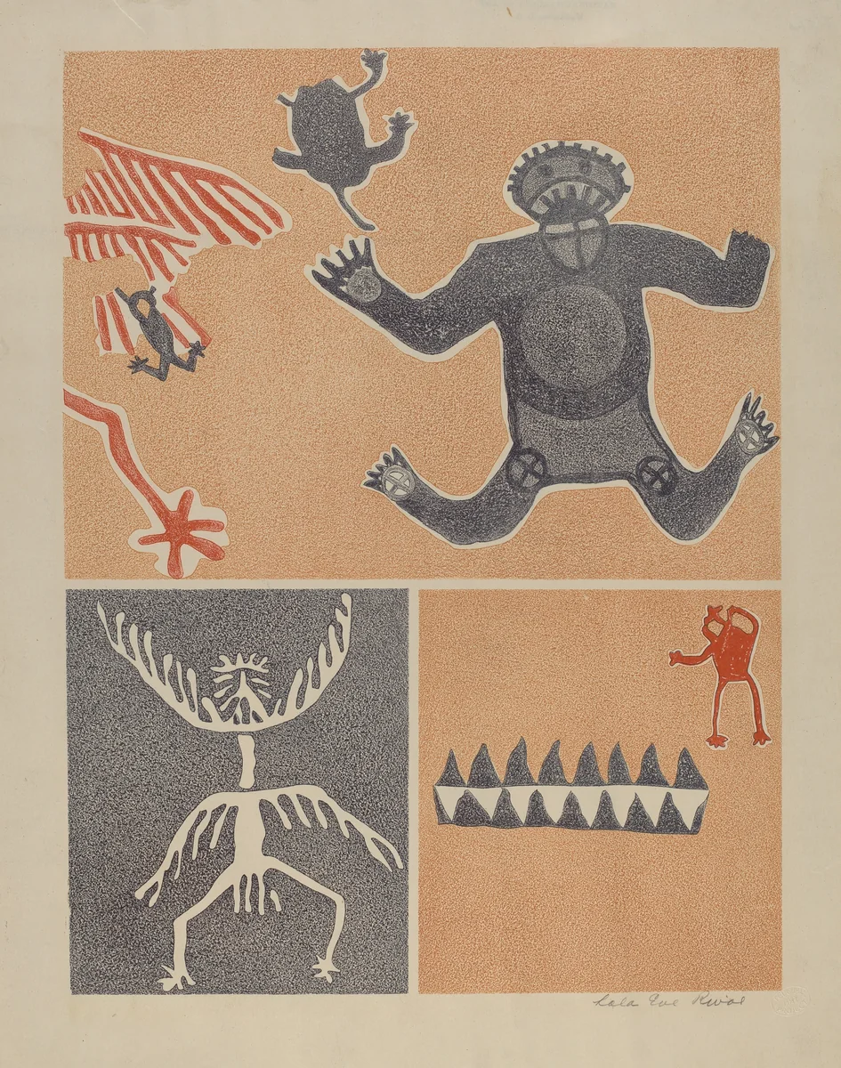 Petroglyph - Human Figures by Lala Eve Rivol, index of american design, 1935-1942