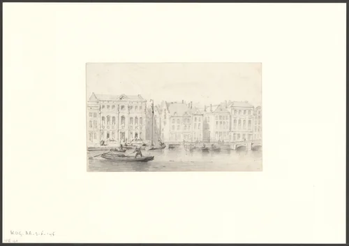 Gezicht op het Spui en de panden van Arti et Amicitiae en het Leesmuseum by Willem Hekking jr., drawing, 1835-1904