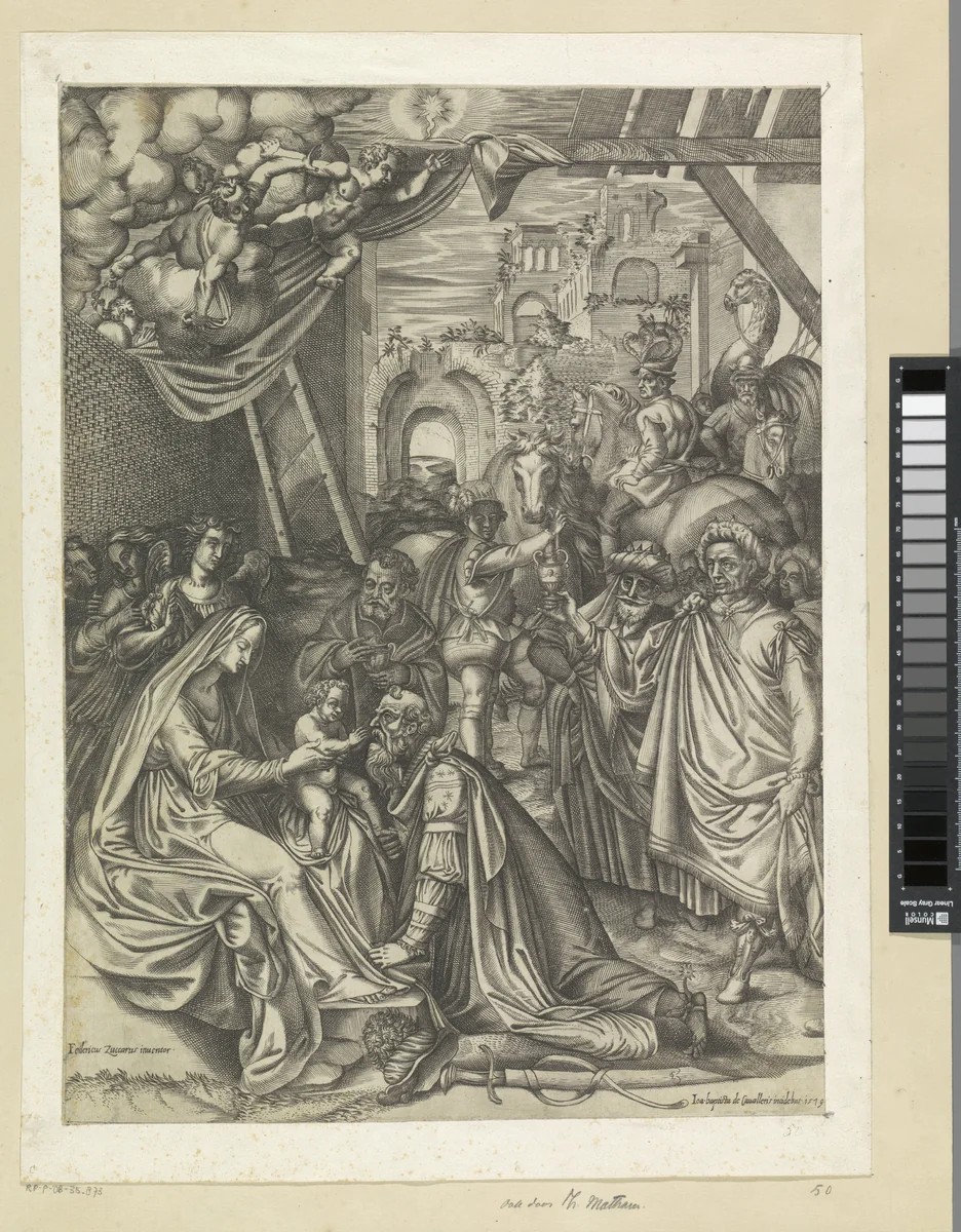 Aanbidding door de koningen by Unknown, print, 1579