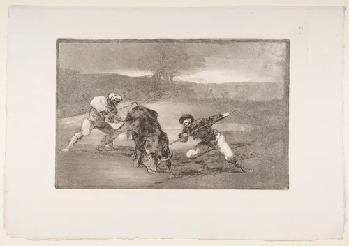 Plate 2 from "La Tauromaquia": Another way of hunting on foot by Goya, print, 1816