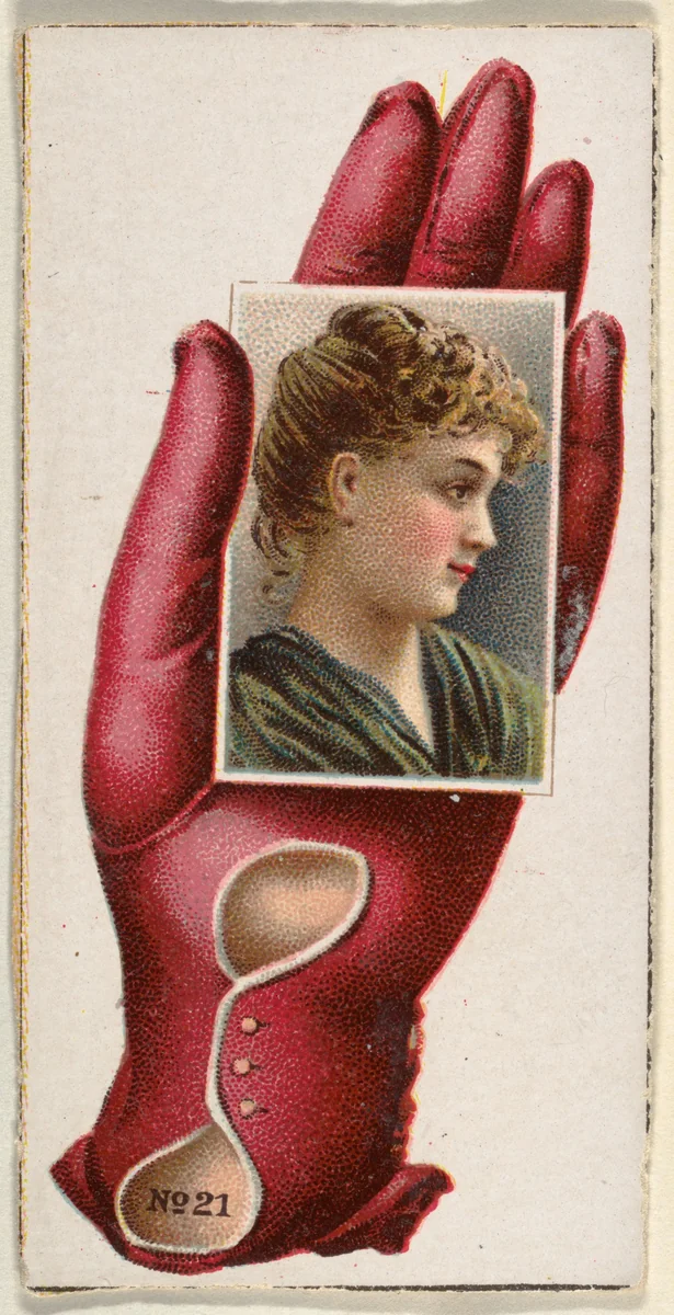 Card Number 21, cut-out from banner advertising the Opera Gloves series (G29) for Allen & Ginter Cigarettes by Allen & Ginter, print, 1885-1895