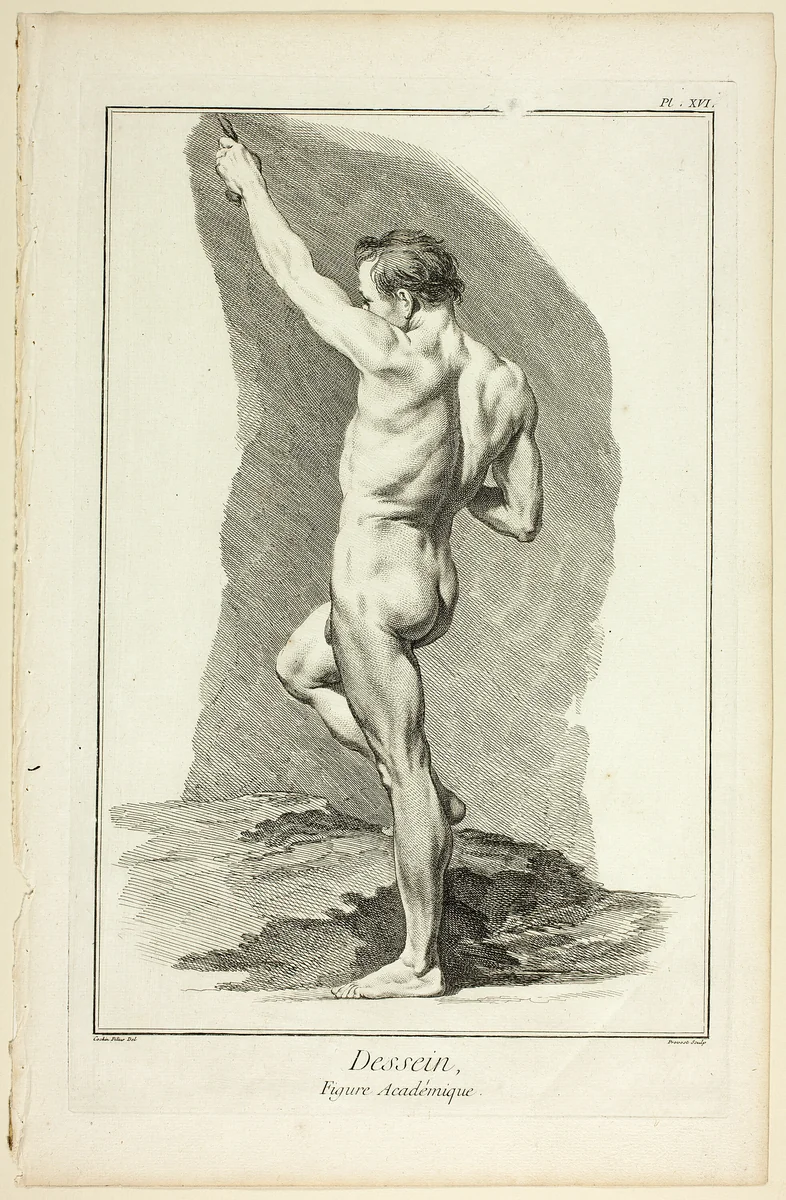 Design: Academic Figure, from Encyclopédie by Benoît-Louis Prévost, print, 1762-1777