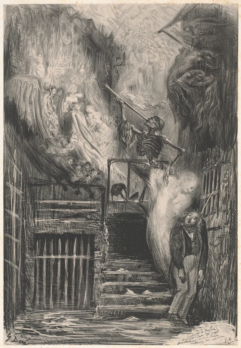Rue de la Vieille lanterne (The Suicide of Gérard de Nerval) by Gustave Doré, print, 1855
