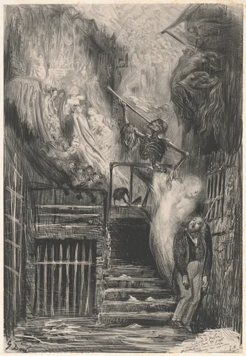 Rue de la Vieille lanterne (The Suicide of Gérard de Nerval) by Gustave Doré, print, 1855
