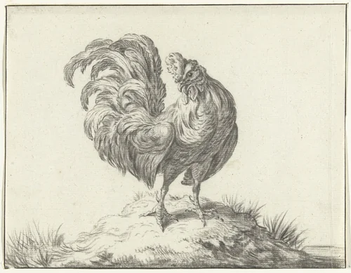 Kip, staande op een heuveltje by Jean Bernard, drawing, 1775-1833