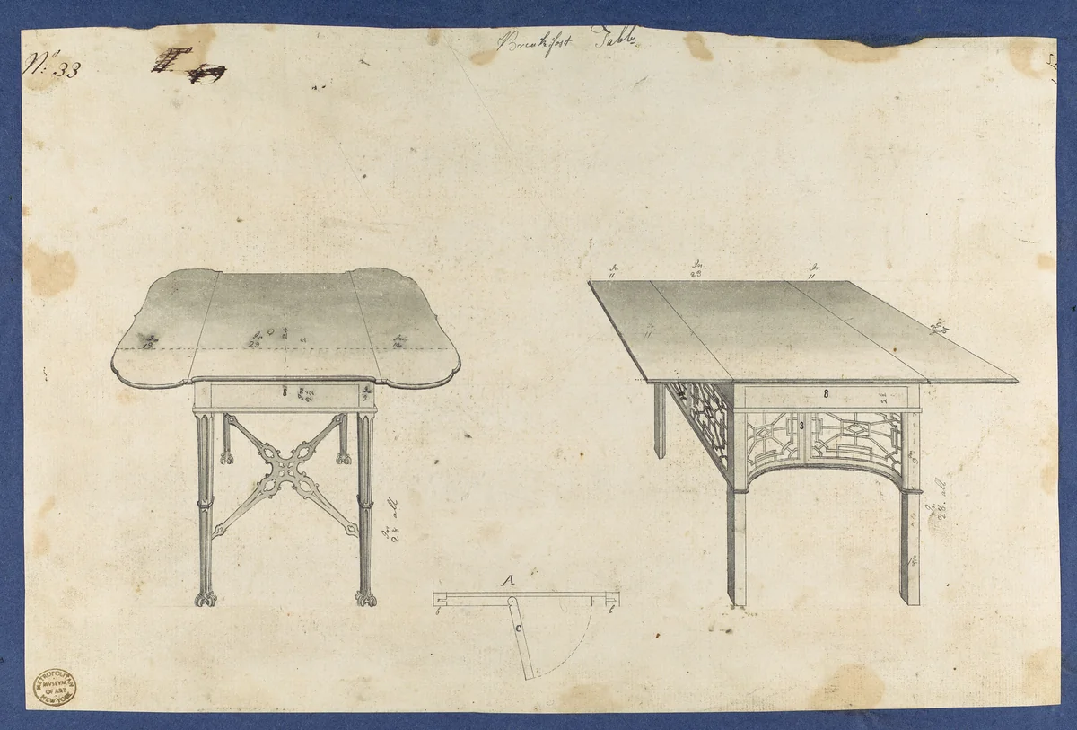 Breakfast Tables, from Chippendale Drawings, Vol. II by Thomas Chippendale, drawing, 1754