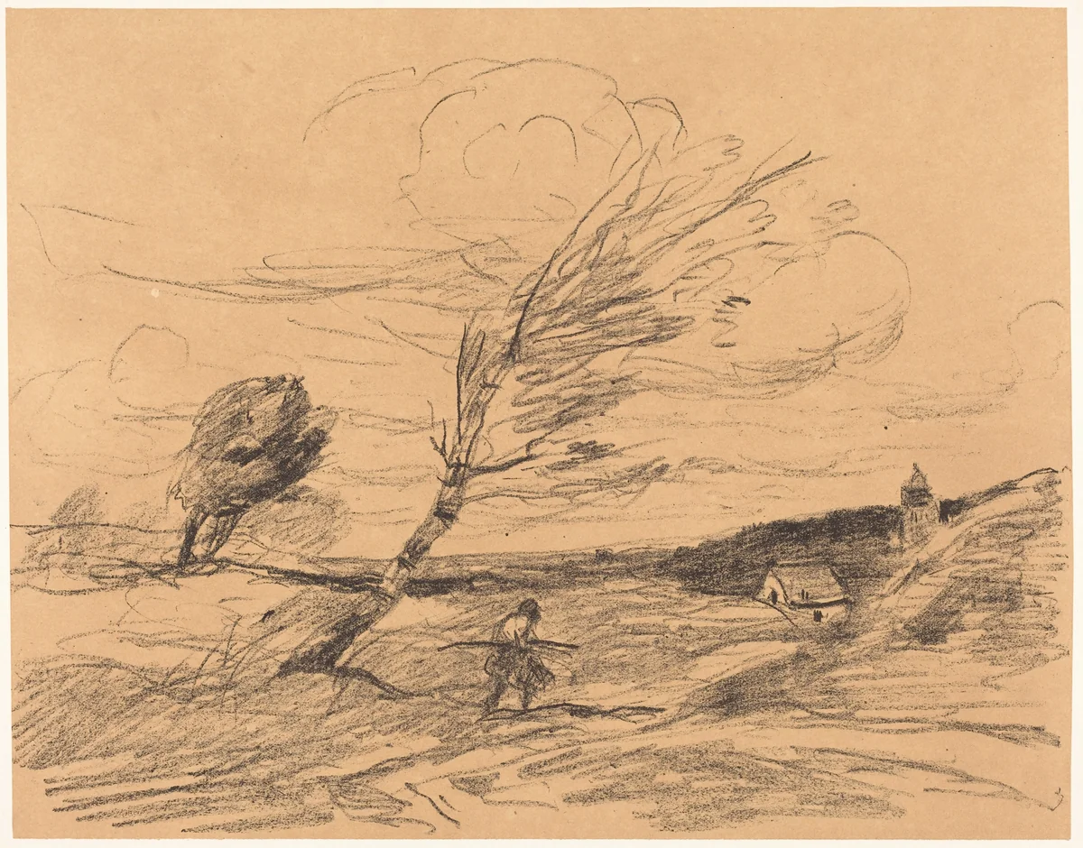The Gust of Wind (Le Coup de vent) by Jean-Baptiste-Camille Corot, print, 1871