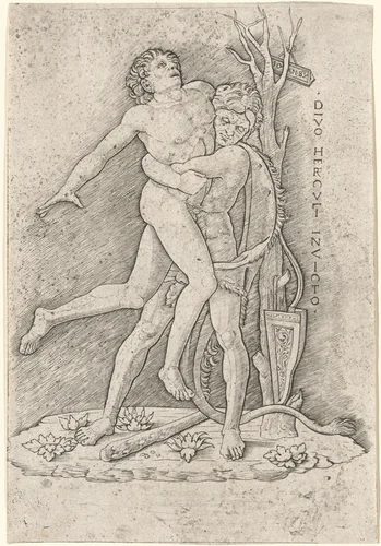 Hercules and Antaeus by Giovanni Antonio da Brescia, print, 1507