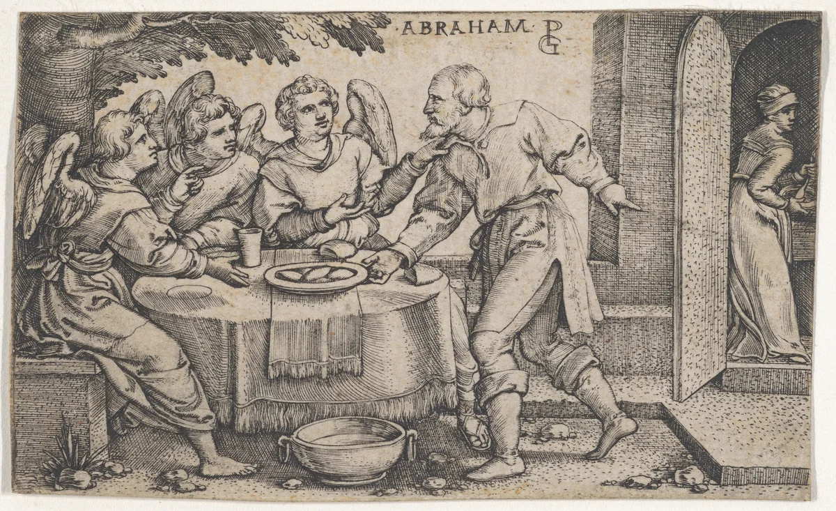The Three Angels Visiting Abraham, from "The Story of Abraham" by Georg Pencz, print, 1500-1550