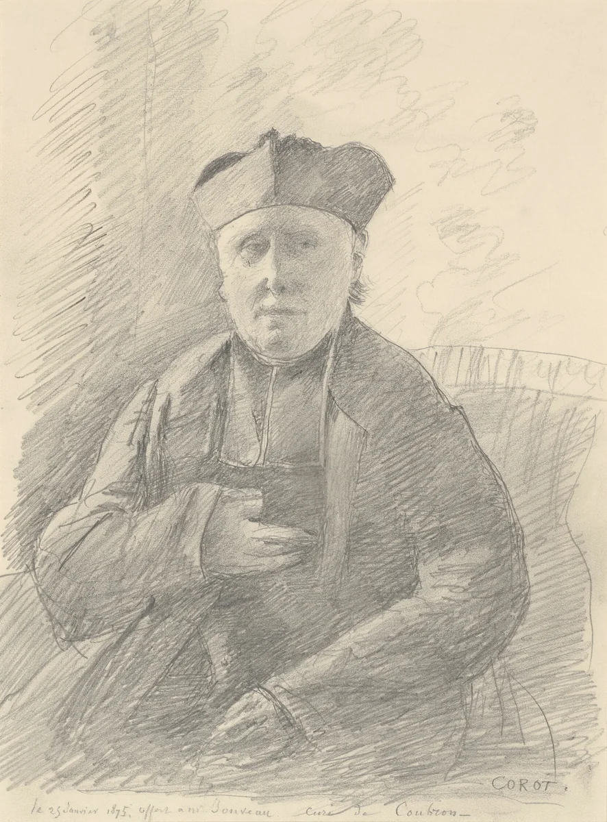 Portrait of Abbé Jouveau by Jean-Baptiste-Camille Corot, drawing, 1875