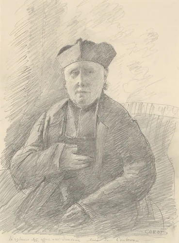 Portrait of Abbé Jouveau by Jean-Baptiste-Camille Corot, drawing, 1875