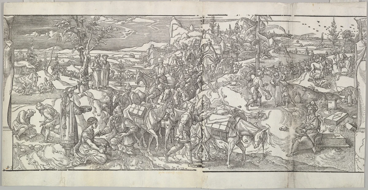 The Passage of a Caravan from the frieze Ces Moeurs et fachons de faire de Turcz (Customs and Fashions of the Turks) by Pieter Coecke van Aelst, print, 1553