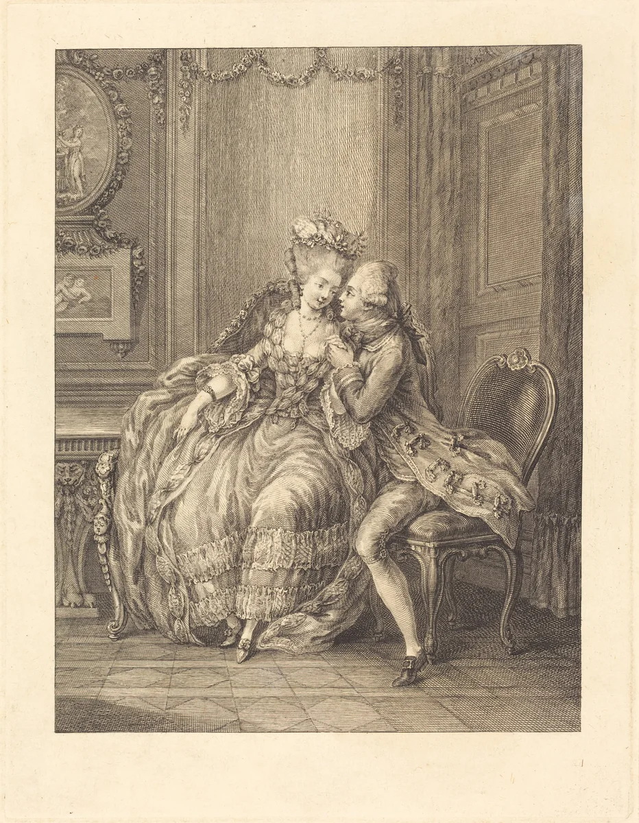 L'amant pressant by Charles Eisen, print, 1700-1799