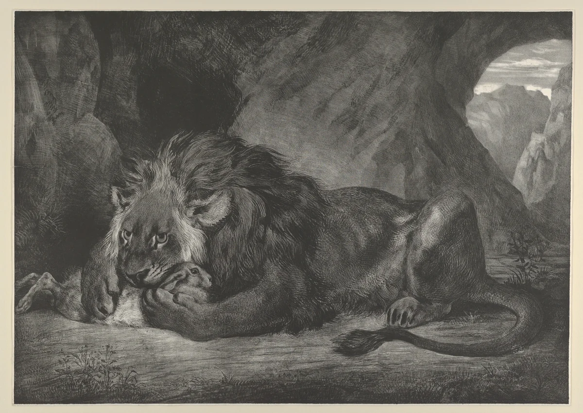 Lion of the Atlas Mountains by Eugène Delacroix, print, 1829-1830