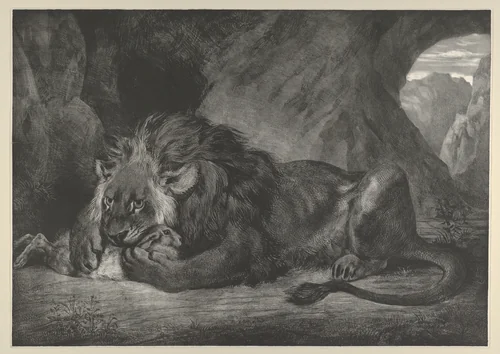 Lion of the Atlas Mountains by Eugène Delacroix, print, 1829-1830