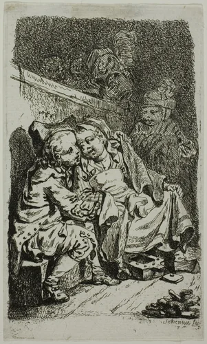 Protection Against Cold by Johann Eleazar Schenau, print, 1757-1806